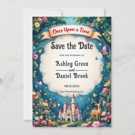 Save The Date Imaginaire Magique Château Woodland Fairytale Mari (Devant)