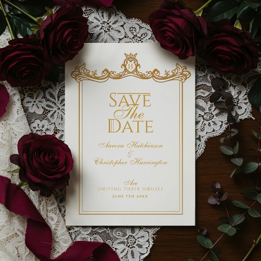 Save The Date Imaginaire médiéval Royal Muse Mariage de prune or