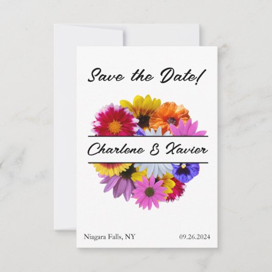 Save The Date In Bloom Wedding - Fleurs rondes divisées (Devant)