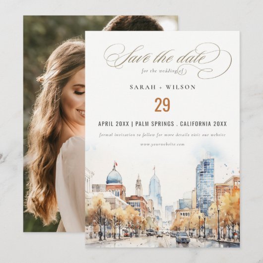 Save The Date Indianapolis Indiana Landscape Wedding Photo (Devant / Derrière)