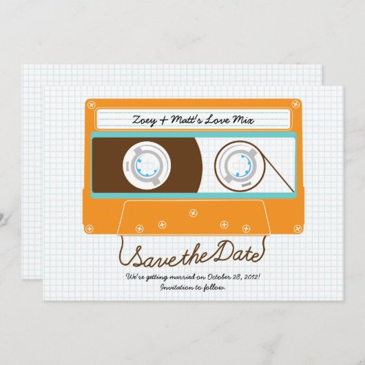 Save The Date Indie Mixtape Mariage (Orange/Sky) Enregistrer la  (Devant / Derrière)