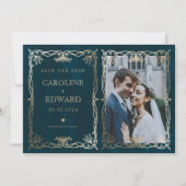 Save The Date Indigo Medieval Gold Ivy Photo Code QR (Devant)