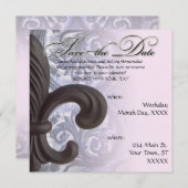 Save The Date indigo/rose "fer fleur de lis" Enregistrer la date (Devant / Derrière)