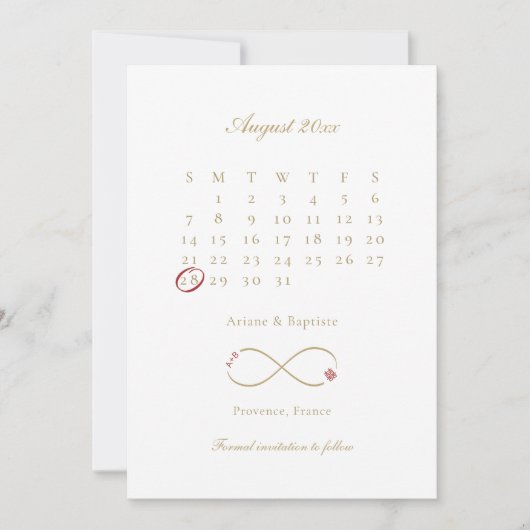 Save The Date Infinity Love Double Happiness Calendar Mariage (Devant)
