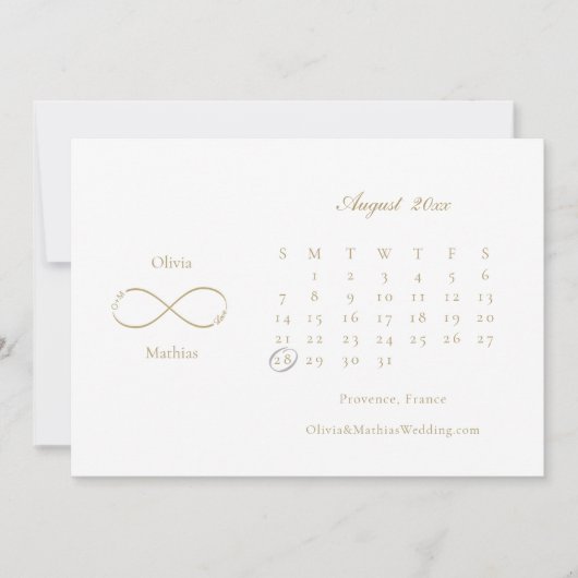 Save The Date Infinity Love Monogramme Calendrier Blanc Blush (Devant)