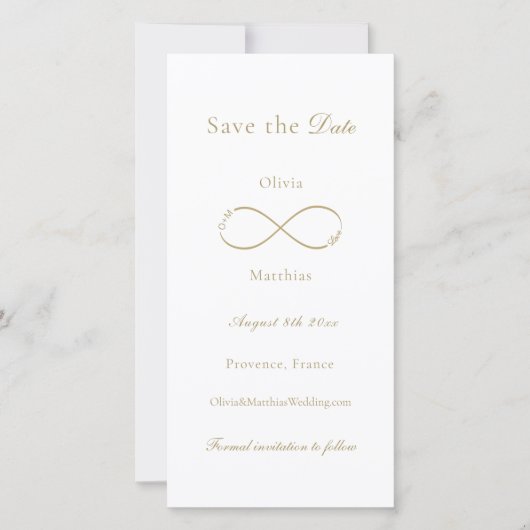 Save The Date Infinity Love Monogramme Élégant Mariage blanc (Devant)