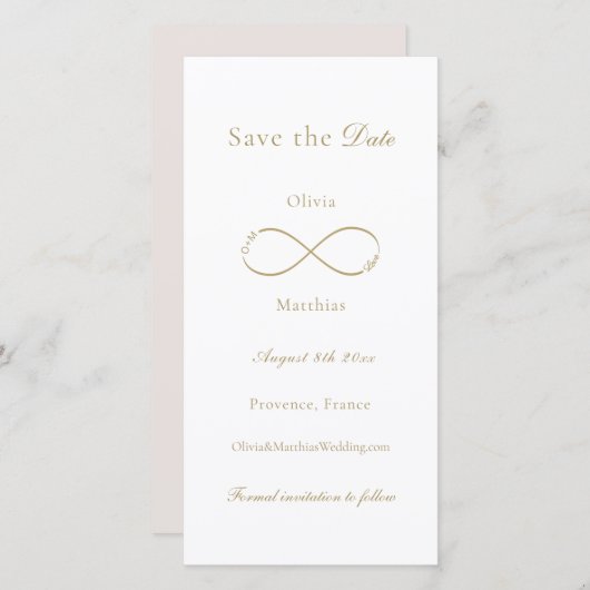 Save The Date Infinity Love Monogramme Élégant Mariage blanc (Devant / Derrière)