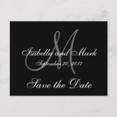 Save the Date, Initiaal, Monogram, Zwart, Grijs Aankondigingskaart (Voorkant)