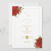 Save The Date Initiales Chic Bouquets Floraux de Noël Photo (Devant)