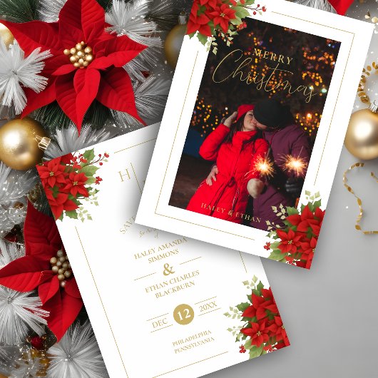 Save The Date Initiales Chic Bouquets Floraux de Noël Photo