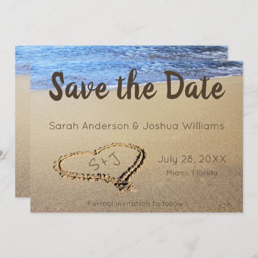 Save The Date Initiales de mariage de sable de plage (Devant / Derrière)