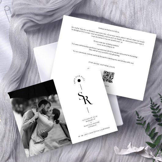 Save The Date Initiales de mariage noir et blanc exquises et dél