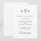 Save The Date Initiales de monogramme botanique moderne pour mar (Devant / Derrière)