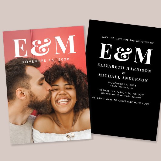 Save The Date Initiales du grand monogramme moderne Photo Noir B