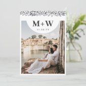 Save The Date Initiales et fleurs noires Photo moderne double fa (Debout devant)