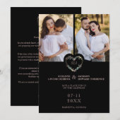 Save The Date Initiales Fleur rose Cœur 2 Photos sur fond noir (Devant / Derrière)
