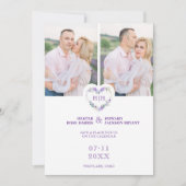Save The Date Initiales Floral Purple Heart 2 Photos sur Blanc (Devant)