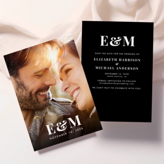 Save The Date Initiales Monogrammes modernes Photo Noir Blanc