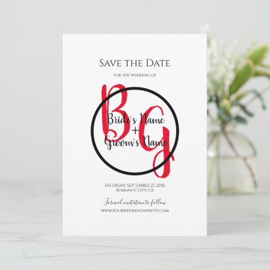 Save The Date Initiales Personnalisées Simple Mariage Enregistre (Debout devant)