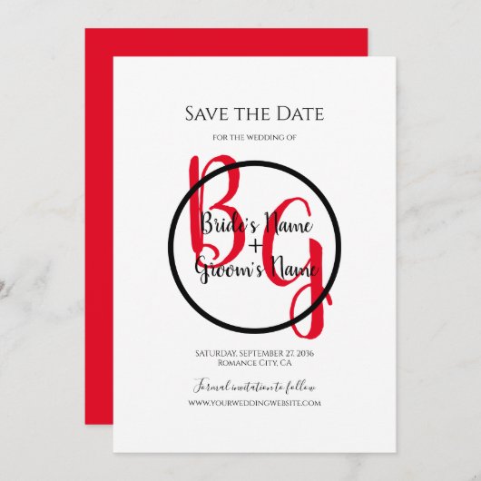 Save The Date Initiales Personnalisées Simple Mariage Enregistre (Devant / Derrière)