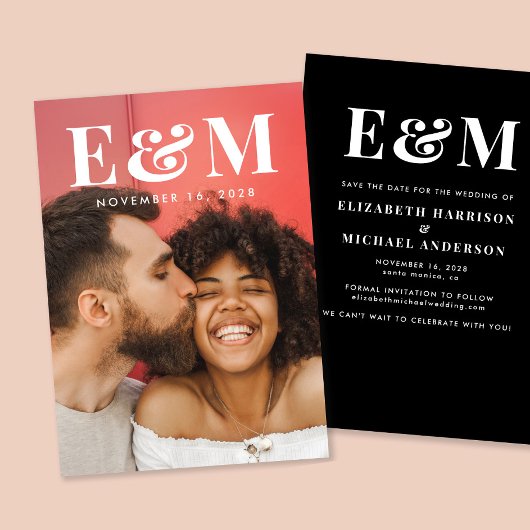 Save The Date Initiales photo Noir blanc moderne