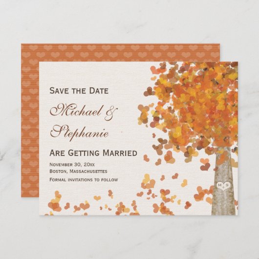 Save The Date Initiales sculptées Arbre automne Enregistrer la d (Devant / Derrière)