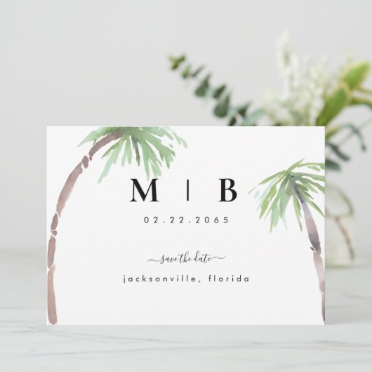 Save The Date Initiales simples Mariage tropical Enregistrer la (Debout devant)