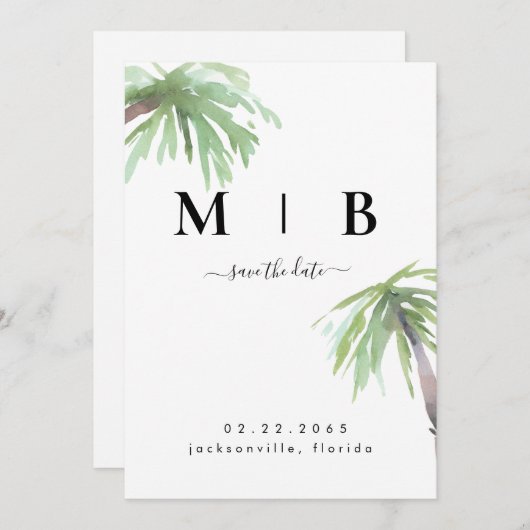 Save The Date Initiales simples Mariage tropical vertical (Devant / Derrière)