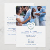Save The Date Initials Floral Blue Heart 2 Photos on White (Devant / Derrière)