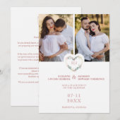 Save The Date Initials Floral Pink Heart 2 Photos on White (Devant / Derrière)