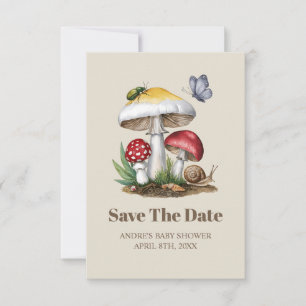 Save The Date Insectes Champignons Bois Baby shower naturel