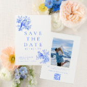 Save The Date Inséparables Blue Chinoiserie QR Code Mariage phot