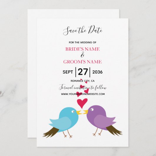 Save The Date Inséparables & Coeurs Mariage Enregistrer La Date (Devant / Derrière)