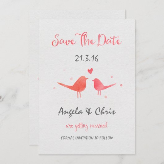 Save The Date Inséparables d'aquarelle Enregistrer la date (Devant / Derrière)
