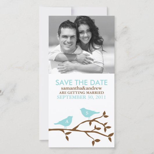 Save The Date Inséparables en bleu monogramme Enregistrer la dat (Devant)