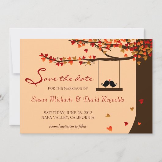 Save The Date Inséparables en chute de coeur Chêne Arbre Enregis (Devant)