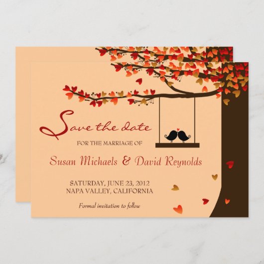 Save The Date Inséparables en chute de coeur Chêne Arbre Enregis (Devant / Derrière)