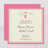 Save The Date Inséparables roses et verts | Enregistrer La Date (Devant / Derrière)