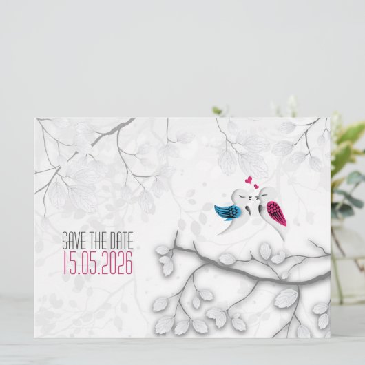 Save The Date Inséparables sur le blanc magique - Mariage Enregi (Debout devant)