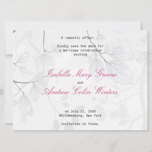 Save The Date Inséparables sur le blanc magique - Mariage Enregi (Dos)