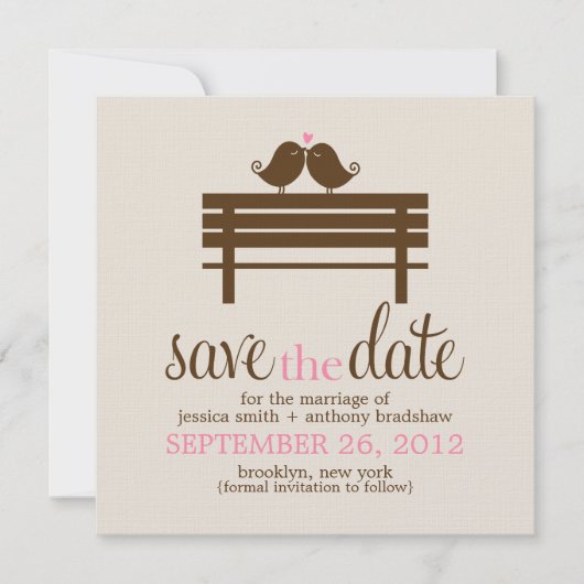 Save The Date Inséparables sur le Mariage Park Bench (Devant)