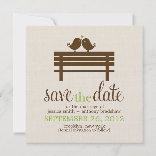 Save The Date Inséparables sur le Mariage Park Bench (Devant)