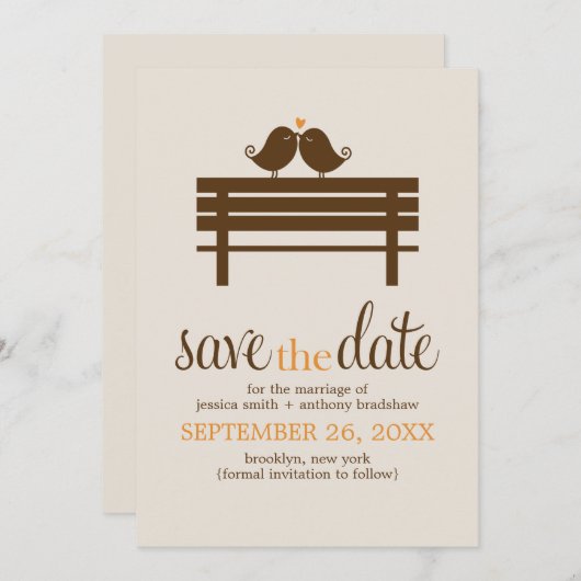 Save The Date Inséparables sur le Mariage Park Bench (Devant / Derrière)
