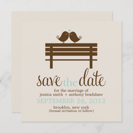 Save The Date Inséparables sur le Mariage Park Bench (Devant / Derrière)