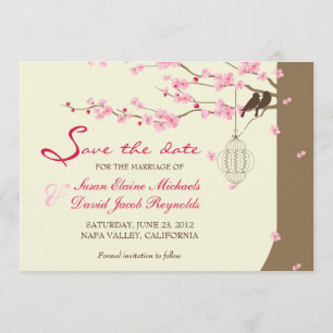 Save The Date Inséparables Vintage Cage Cherry Blossom Date de s