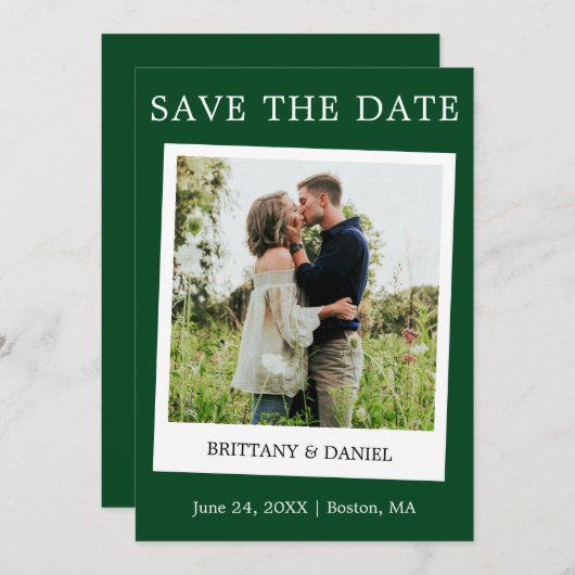 Save The Date Instantané Style Camera Couple Photo Vert (Devant / Derrière)