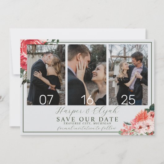 Save The Date Intemporel Floral Blush Red Green Classic Mariage (Devant)