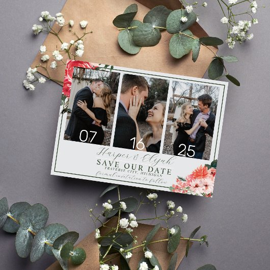 Save The Date Intemporel Floral Blush Red Green Classic Mariage