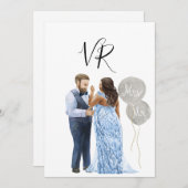 Save The Date Interracial Illustrated Couple Enregistrer La Date (Devant / Derrière)