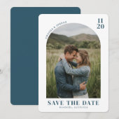 Save The Date Intime Bleu Rustique Photo (Devant / Derrière)